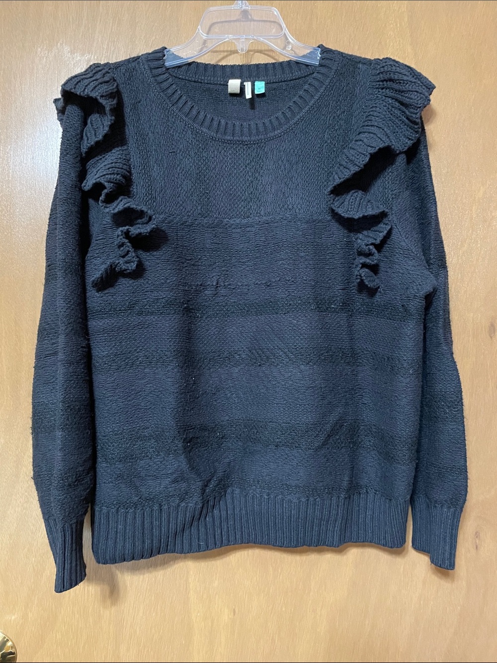 Anthropologie Black Ruffle-Trim Crewneck Sweater